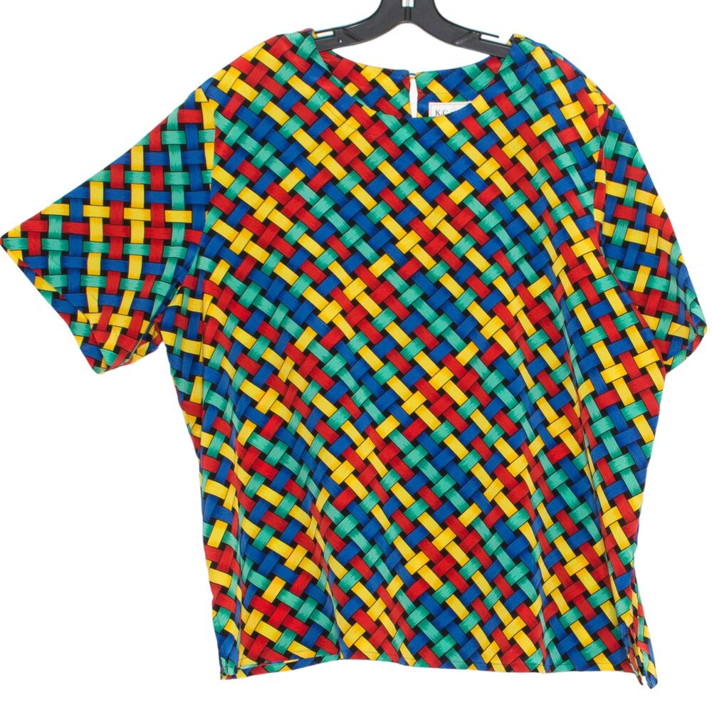 Vintage 90s Colorful Geometric Bold Maximalist Boxy Top Plus Size 3X Art Teacher
